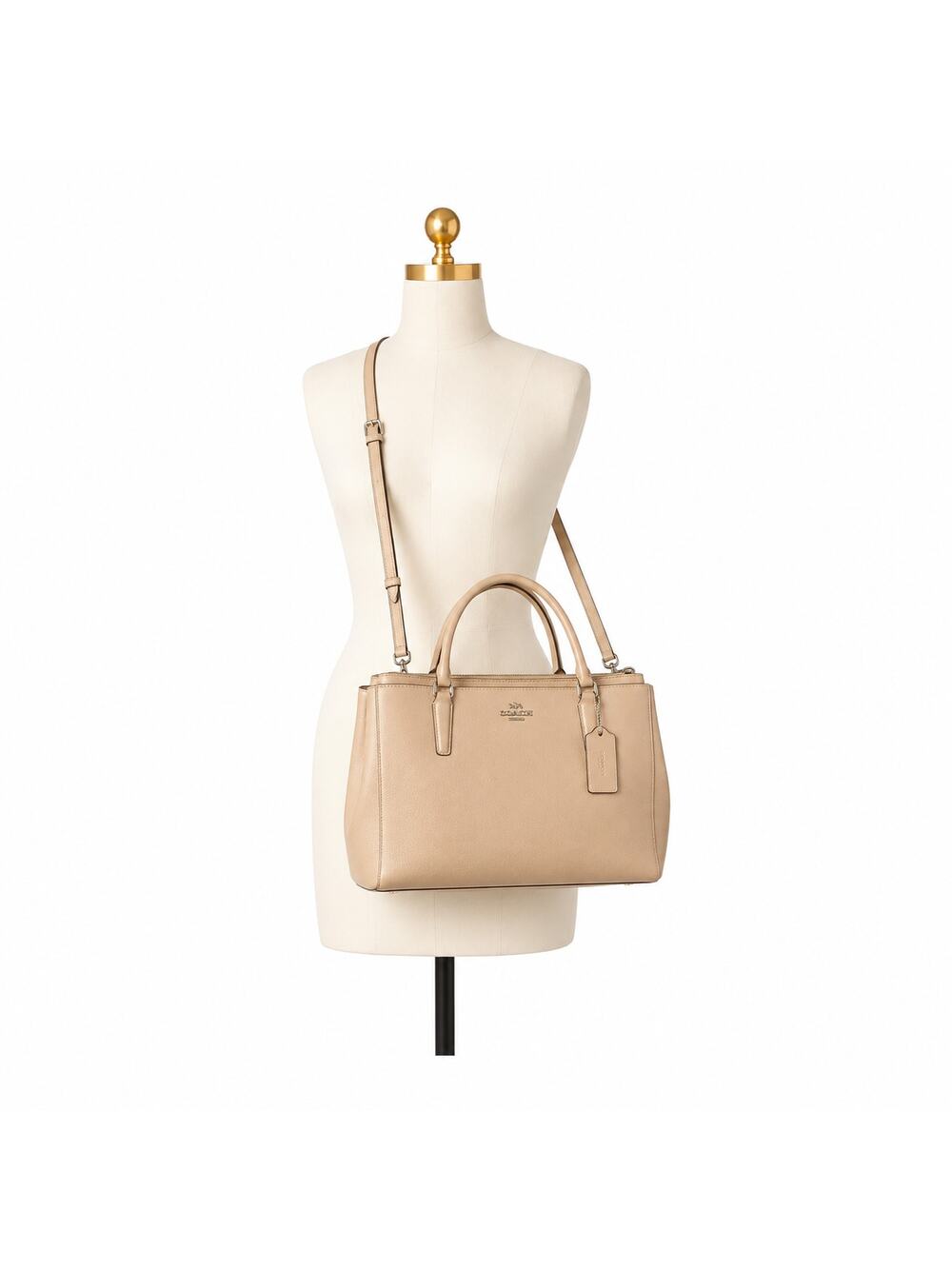 Coach Christie Carryall Beige Crossgrain Leather Satchel Tote Crossbody Bag